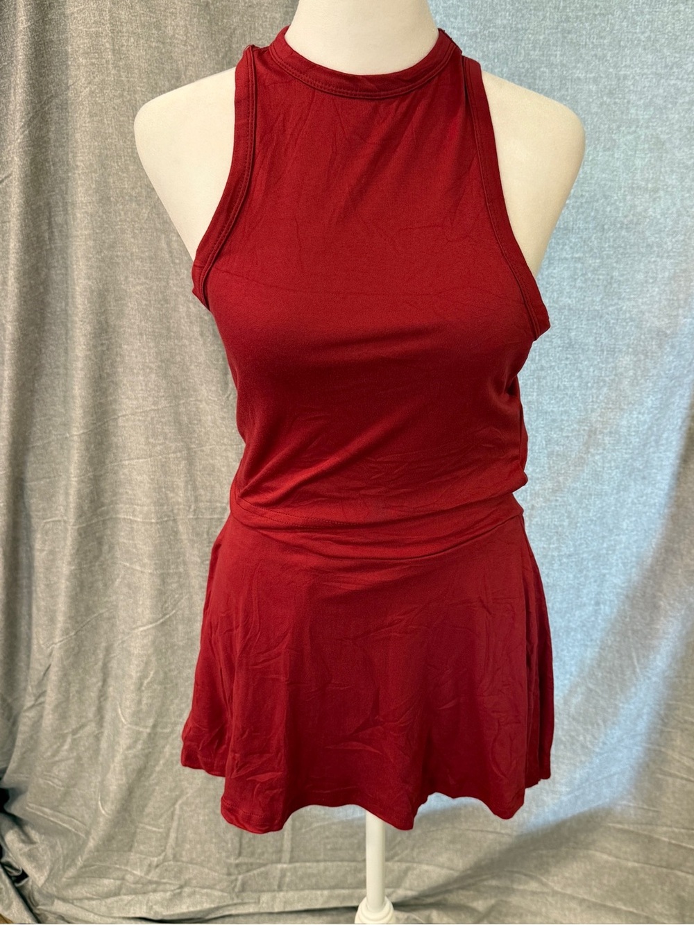 NWOT Women’s 2-Piece Sports Set Size Small Red Crop Tank High-Waisted Skort